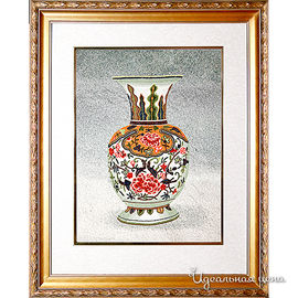 Картина Живой шёлк "Китайская ваза с росписью пионами", 55х45 см