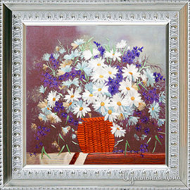 Картина Живой шёлк "Натюрморт с полевыми цветами", 40х40 см