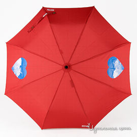 Зонт Moschino, красный с голубыми сердцами