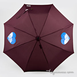 Зонт Moschino, бордовый с голубыми сердцами