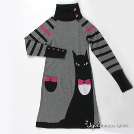 Платье Cleverly для девочки, цвет светло-серый меланж / черный / розовый