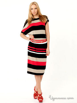 Платье с ремнем ODRI женское, цвет черный / белый / красный