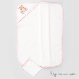 Полотенце с рукавичкой Liliput для ребенка, цвет белый / розовый, 78х78см