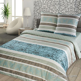 Комплект постельного белья Letto&Levele, цвет мятный / голубой, евро