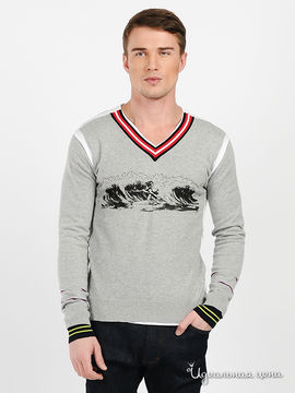 Пуловер Galliano мужской, цвет серый / белый
