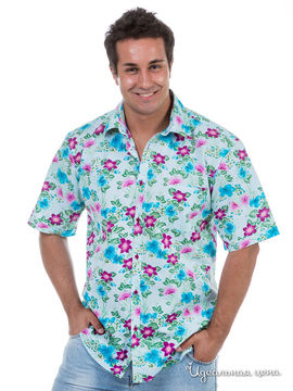 Рубашка Jess France мужская, цвет аквамариновый/ принт цветы