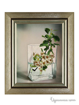 Картина Живой шёлк "Ветка груши в вазе", 45х55 см.