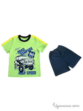 Комплект  футболка+шорты  Figaro для мальчиков, цвет салатовый/синий