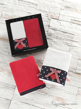 Люксовый набор полотенец с вышивкой ISSIMO, 50х90, 2 шт/уп., цвет белый/красный/черный