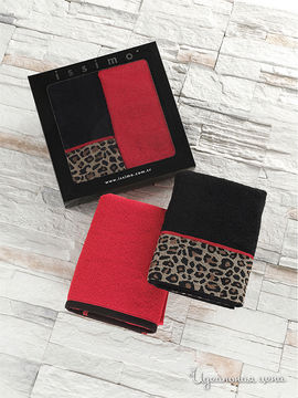 Люксовый набор полотенец с вышивкой ISSIMO, 50х90, 2 шт/уп., цвет черный/красный