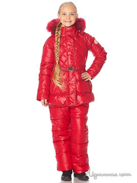 Полупальто пуховое с отделкой из нат меха енота Junior Republic для девочек, цвет красный