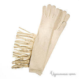 Перчатки длинные трикотажные с кожей, бежевые