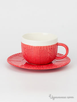 Фарфоровая чашка с блюдцем "Рукоделие" Nuova R2S, цвет красный