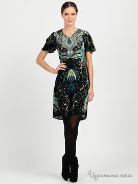 Платье  с 3D рисунком ADZHEDO, цвет волна/холодный изумруд