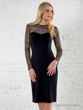 Платье ТОМ, цвет черный, бежевый гипюр