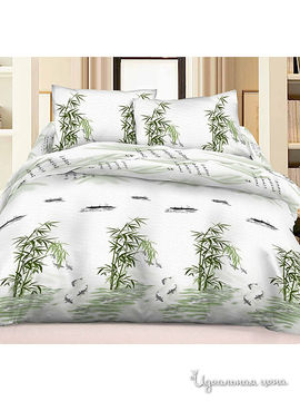 Комплект постельного белья, Семейный Famille, цвет белый, зеленый