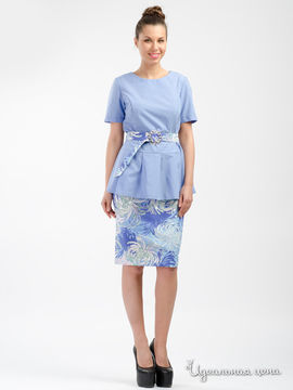 Костюм: блуза, юбка ADZHEDO, цвет голубой/оттенок лилового/астра