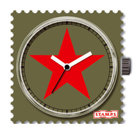 Часы настенные Stamps, цвет болотный / красный