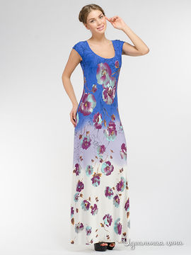 Платье макси ADZHEDO, цвет синий/молочный/цветы