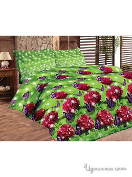 КПБ 1,5-спальный 3D Храмцовский текстиль "Гортензия", цвет зеленый