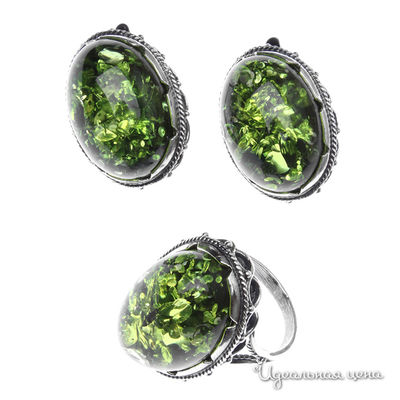 Комплект: кольцо, серьги Эсмеральда, цвет зеленый, серебряный