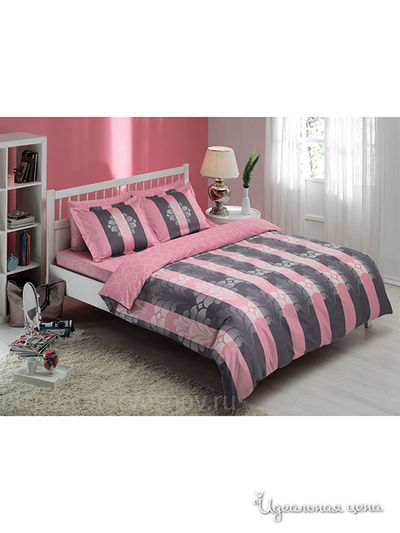 Комплект постельного белья двуспальный TAC, цвет розовый, серый