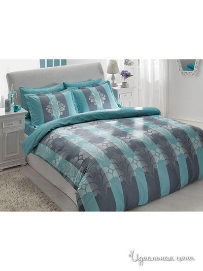 Комплект постельного белья двуспальный TAC, цвет голубой, серый
