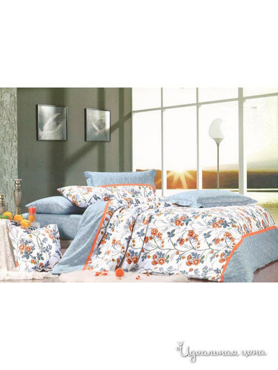Комплект постельного белья 1,5-спальный Shinning Star &quot;Азалия&quot;, цвет белый, голубой, оранжевый