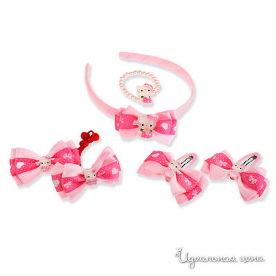 Комплект: ободок, браслет, резинки 2 шт, заколки 2 шт Hello Kitty, цвет розовый