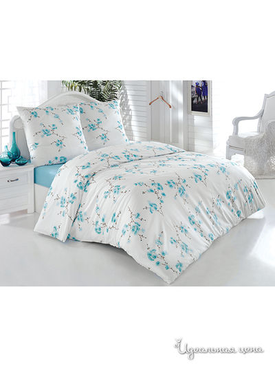 Комплект постельного белья Евро Тет-а-Тет, цвет белый, голубой