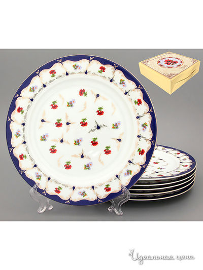 Набор обеденных тарелок, 23 см, 6 предметов Elan Gallery, цвет синий, белый