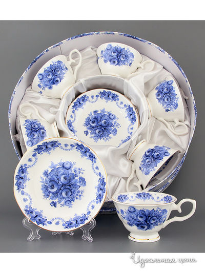 Чайный набор, 12 предметов, 250 мл Elan Gallery, цвет голубой, белый