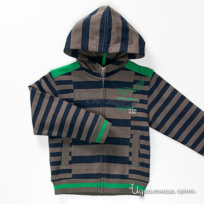 Толстовка Krickets для мальчика, цвет темно-синий / зеленый / серо-бежевый, рост 103-123 см