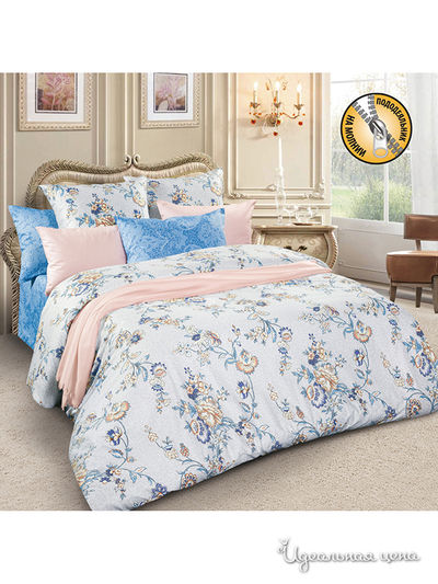 Комплект постельного белья, 1,5-спальный Letto, цвет серый/голубой
