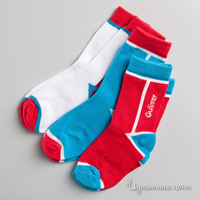 Комплект носков Gulliver для мальчика, цвет красный / голубой / белый, 3 пары