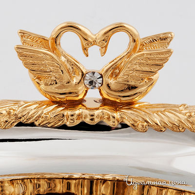 Блюдце для колец овальное с лебедями Swarovski Crystal, цвет золото, 12 см