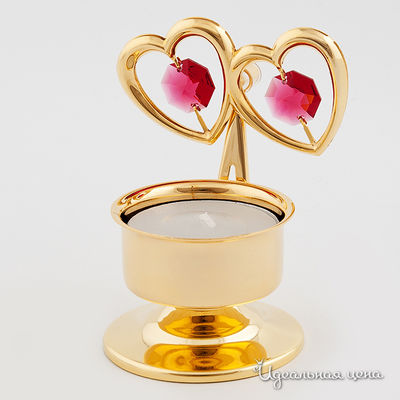 Подсвечник с сердцами Swarovski Crystal, цвет золото, 10 см