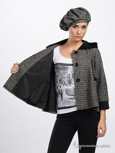 Куртка-пончо Adzhedo женская, цвет серый / принт клетка