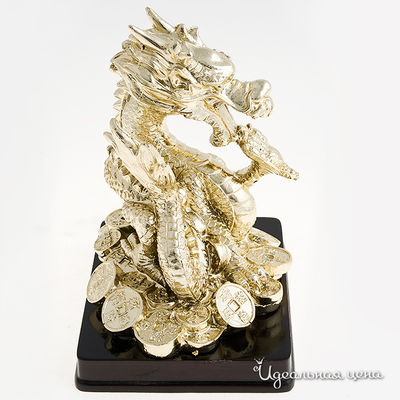 Дракон золотой на деревянной подставке Swarovski Crystal, цвет золото, 12х9х13см