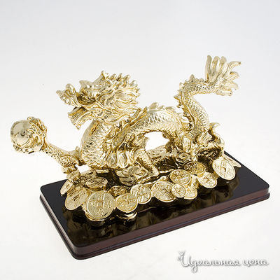 Дракон золотой на деревянной подставке Swarovski Crystal, цвет золото, 16х8х9см
