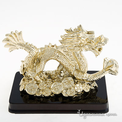 Дракон золотой на деревянной подставке Swarovski Crystal, цвет золото, 11х6х8см