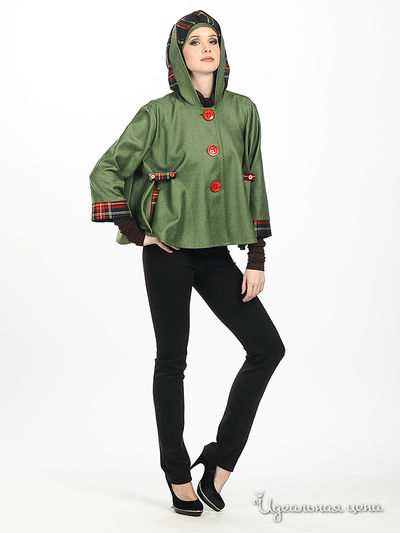 Куртка - пончо Adzhedo женская, цвет зеленый / принт клетка