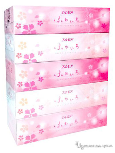 Салфетки бумажные двухслойные Fuwa iro, 180 шт, спайка 5 пачек, Kami Shodji