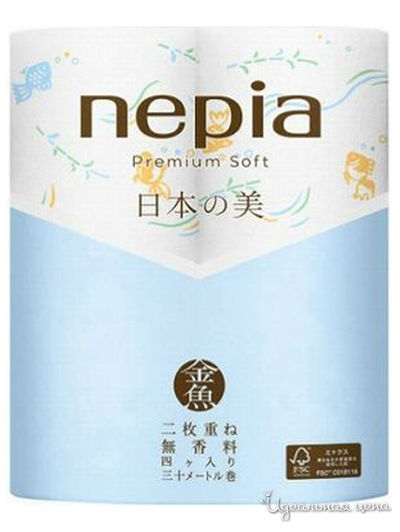 Туалетная бумага двухслойная Premium Soft, 30 м, 4 рулона, NEPIA