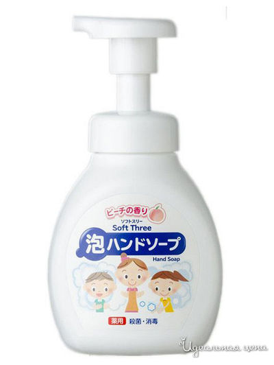 Мыло нежное пенное для рук с ароматом персика антисептическое Soft Three, запасной блок, 450 мл, Mitsuei