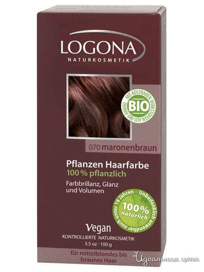 Краска для волос растительная, 070 каштан коричневый, 100 г, Logona