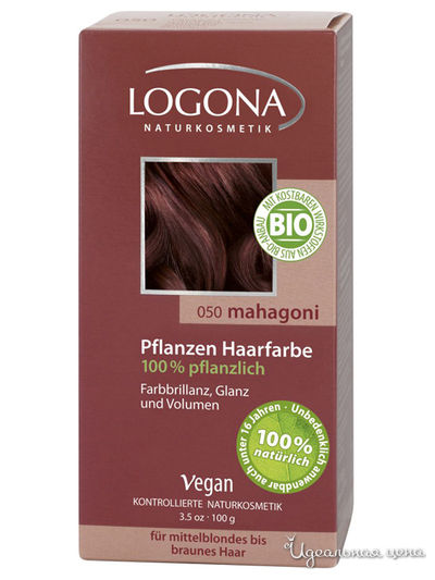 Краска для волос растительная, 050 махагон коричневато-красный, 100 г, Logona