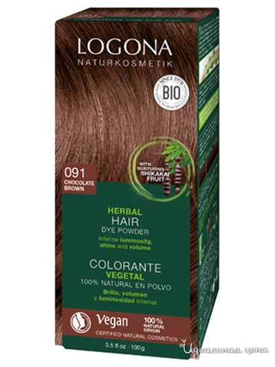 Краска для волос растительная, 091 шоколадно-коричневый, 100 г, Logona