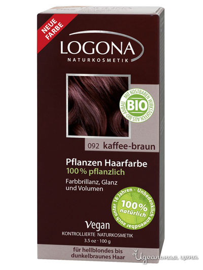 Краска для волос растительная, 092 кофейно-коричневый, 100 г, Logona