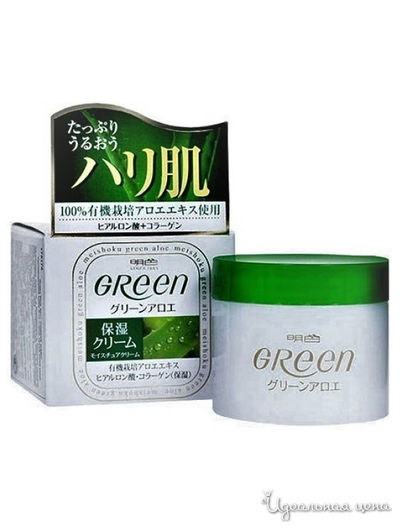 Крем для сухой кожи лица увлажняющий коллаген, алоэ, гиалуроновая кислота Green Plus Aloe Moisture cream, 48 г, Meishoku